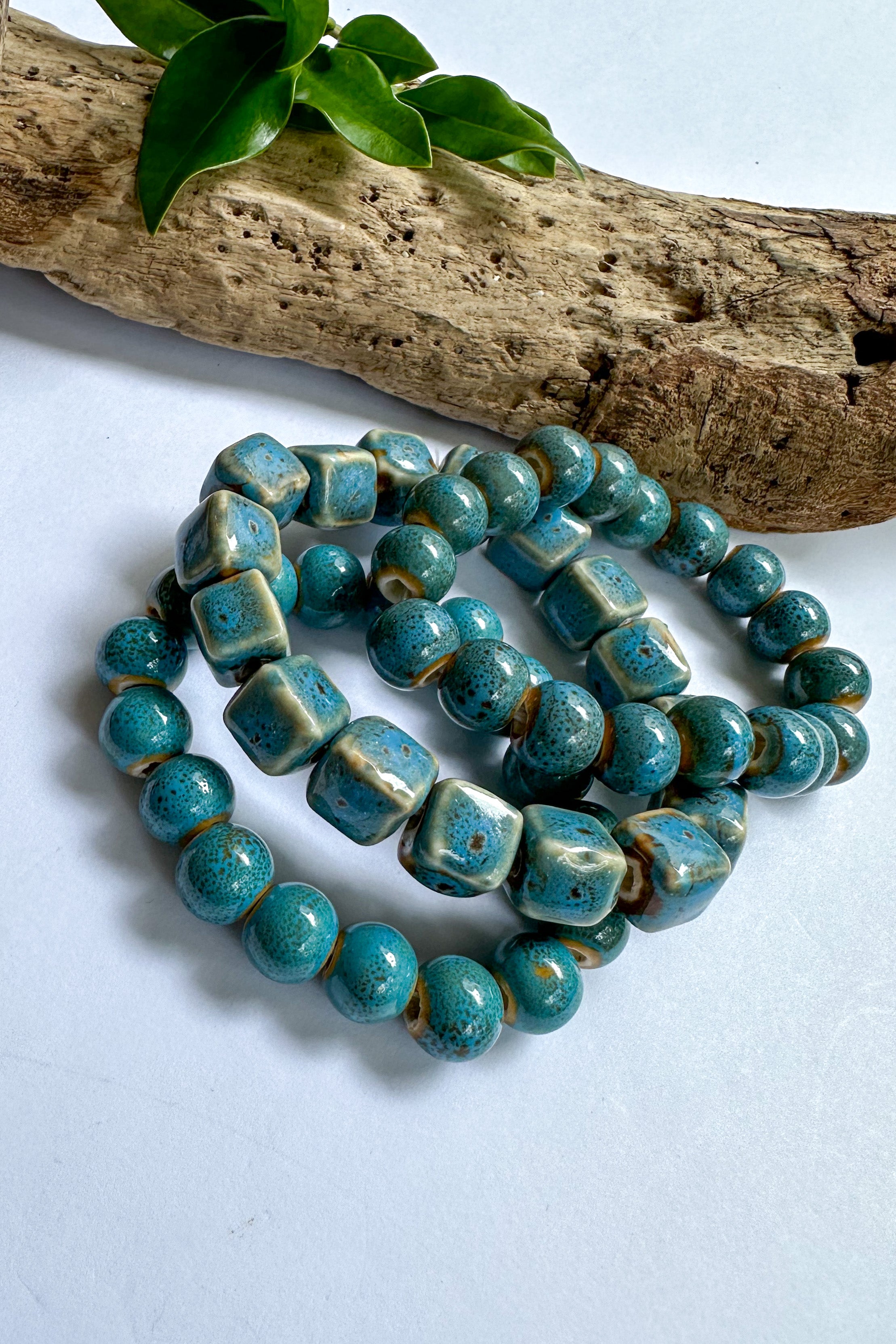 Blue Mix Beaded Stretch Bracelet - SpiritedBoutiques Boho Hippie Boutique Style Bracelet, Ole Gift