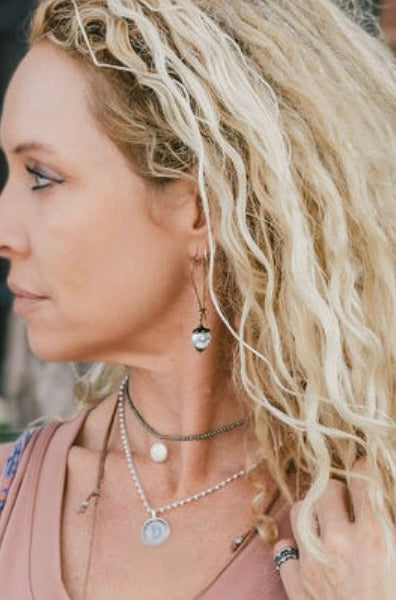 Simple Beaded Gemstone Earrings in Howlite - SpiritedBoutiques Boho Hippie Boutique Style Earrings, Spirit Lala Zen