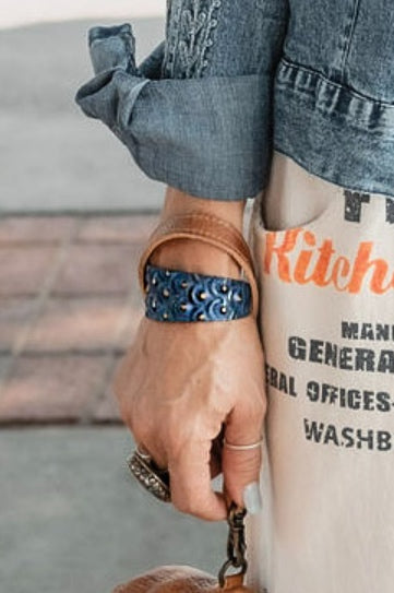 Dark Blue Patina Cuff Bracelet - SpiritedBoutiques Boho Hippie Boutique Style Bracelet, Anju Art Jewelry