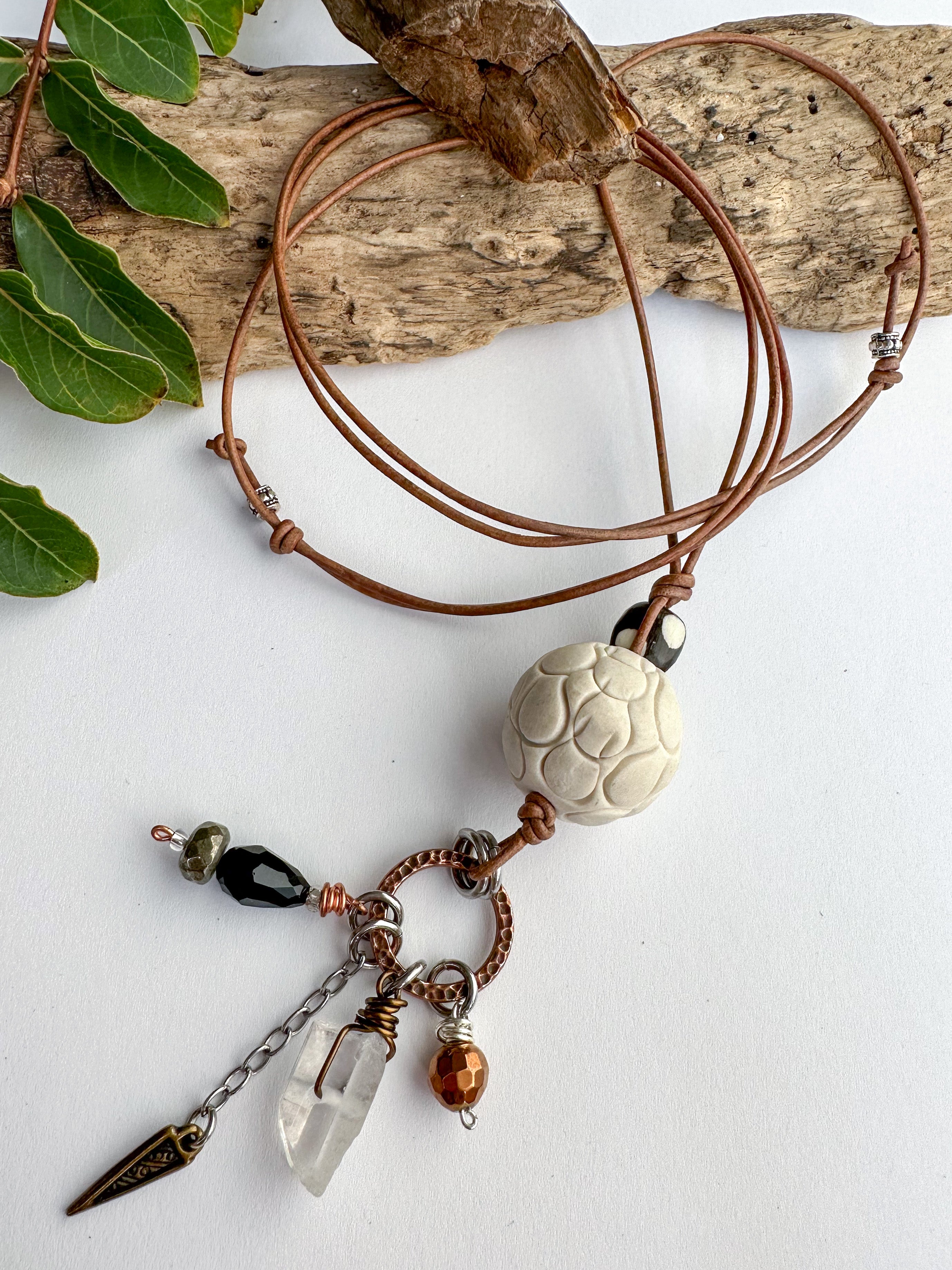 Adjustable Clay Necklace - SpiritedBoutiques Boho Hippie Boutique Style Necklace, Spirit La La vintage coin