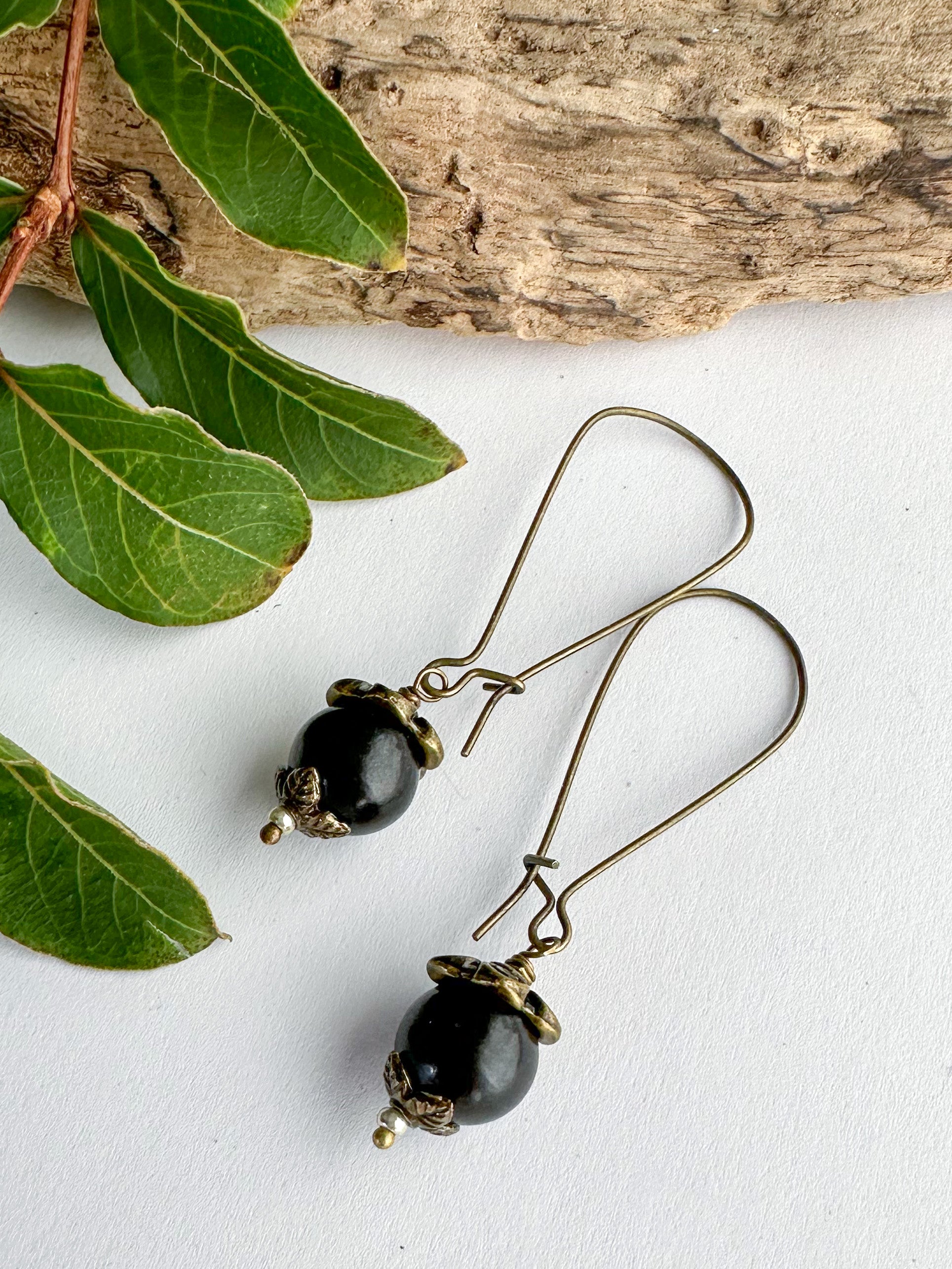 Simple Beaded Gemstone Earrings in Black - SpiritedBoutiques Boho Hippie Boutique Style Earrings, Spirit Lala Zen
