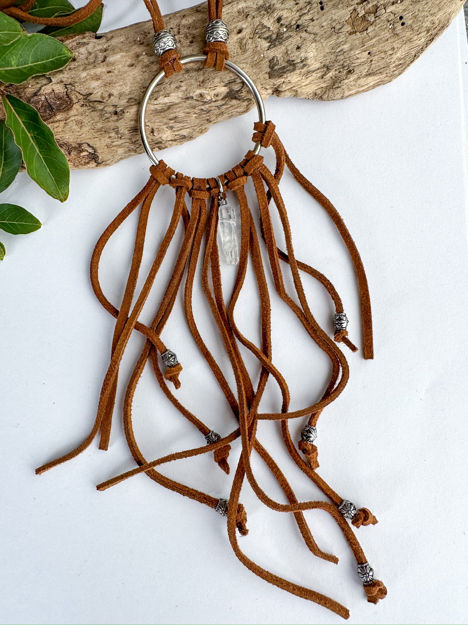 Dream Catcher Quartz Necklace in Camel - SpiritedBoutiques Boho Hippie Boutique Style Necklace, Spirit Lala Boho
