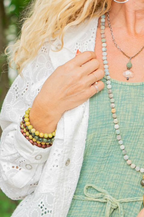 Mixed Green Gemstone Stretch Bracelet - SpiritedBoutiques Boho Hippie Boutique Style Bracelet, Ole Gift