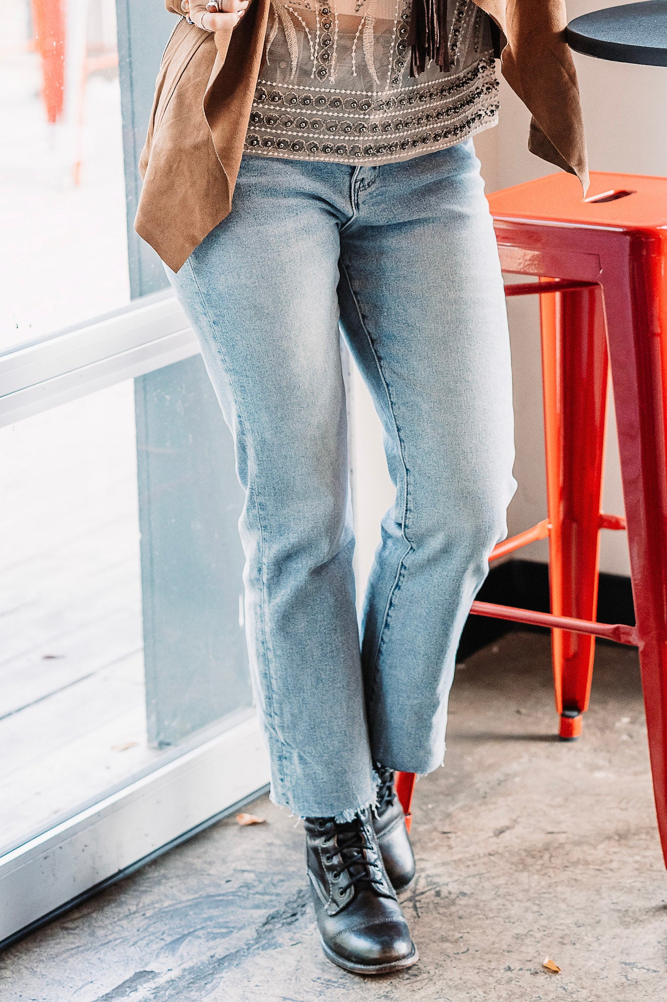 Hannah High Rise Crop Jeans in Medium Wash - SpiritedBoutiques Boho Hippie Boutique Style Jeans, Petra153