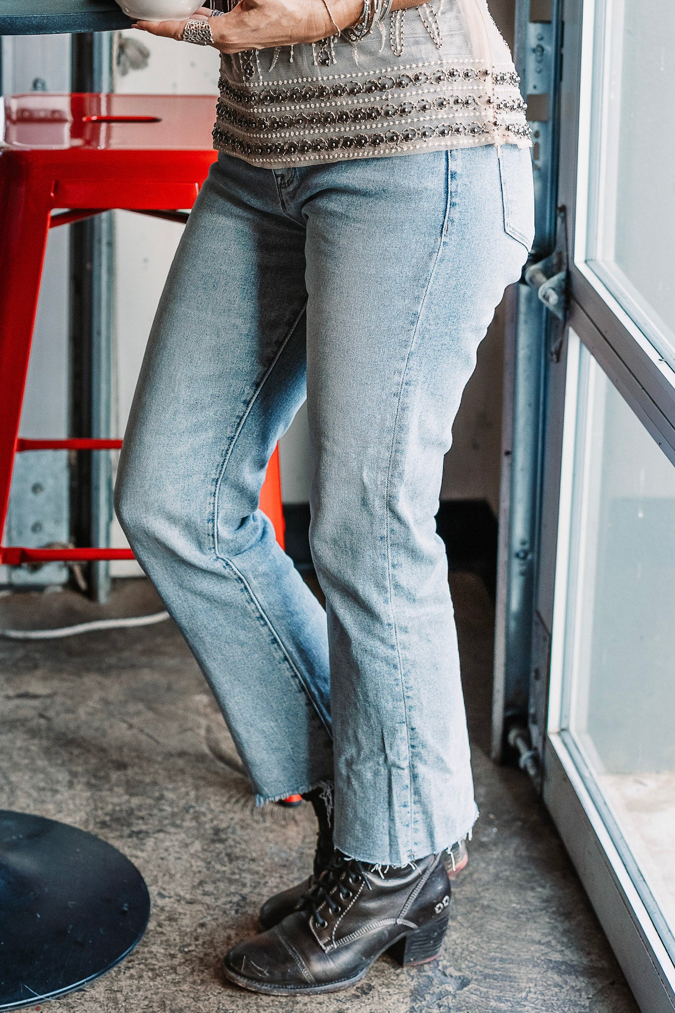 Hannah High Rise Crop Jeans in Medium Wash - SpiritedBoutiques Boho Hippie Boutique Style Jeans, Petra153