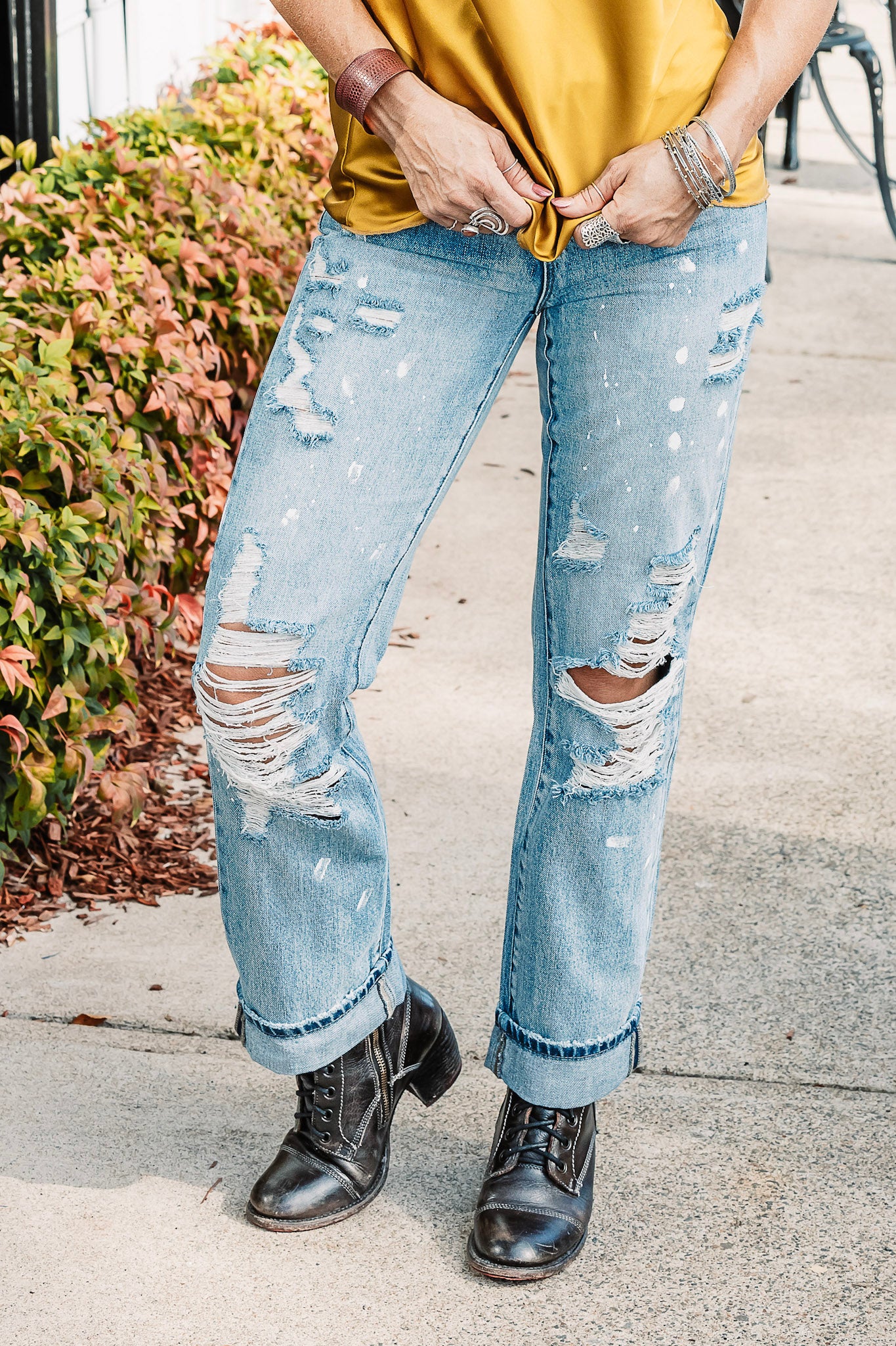 In Distress Vintage Jeans in Medium Wash - SpiritedBoutiques Boho Hippie Boutique Style Jeans, Petra153