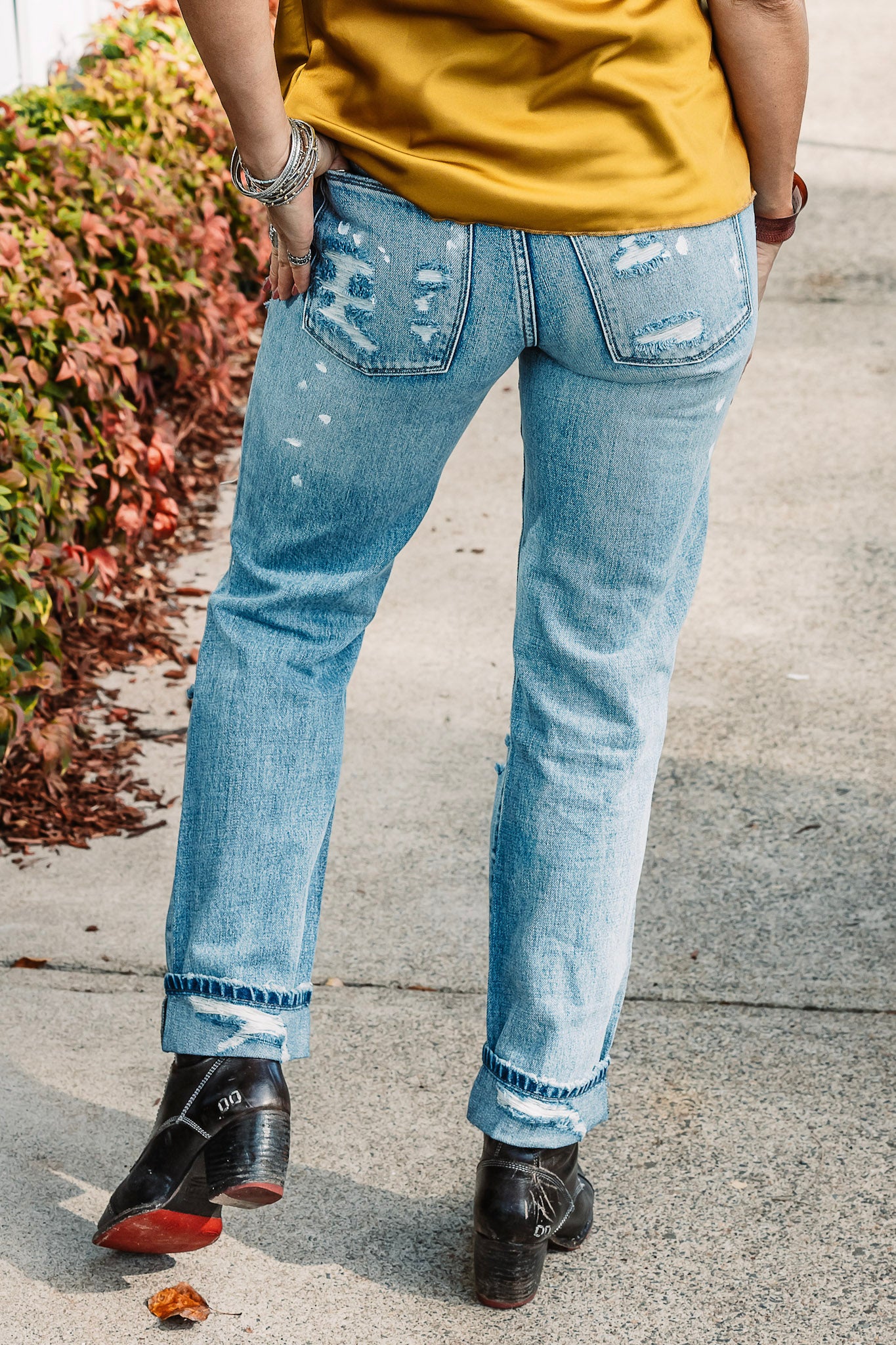 In Distress Vintage Jeans in Medium Wash - SpiritedBoutiques Boho Hippie Boutique Style Jeans, Petra153