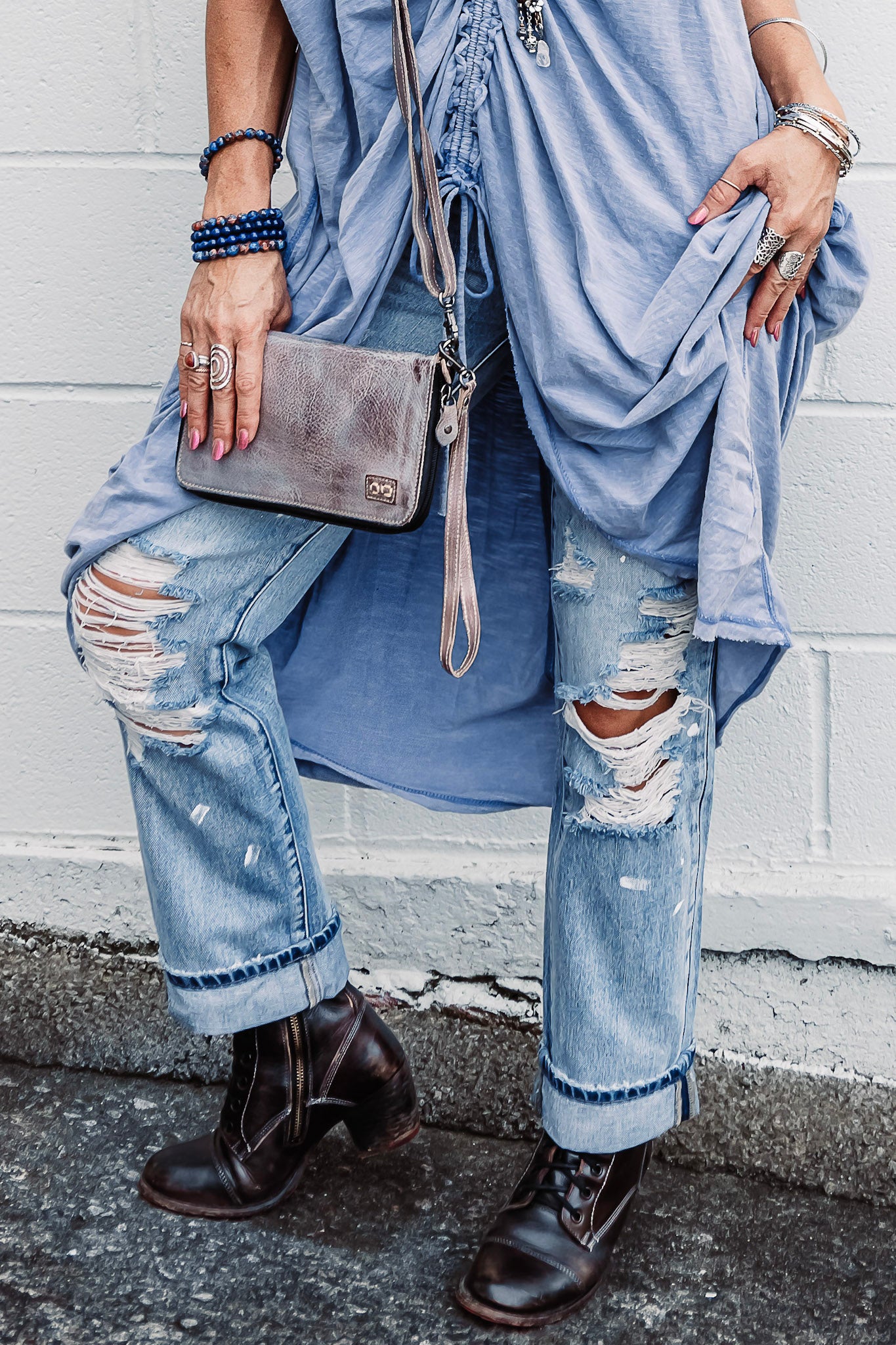 In Distress Vintage Jeans in Medium Wash - SpiritedBoutiques Boho Hippie Boutique Style Jeans, Petra153