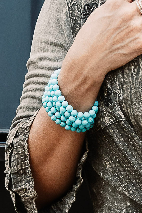 Mixed Turquoise Gemstone Stretch Bracelet - SpiritedBoutiques Boho Hippie Boutique Style Bracelet, Ole Gift
